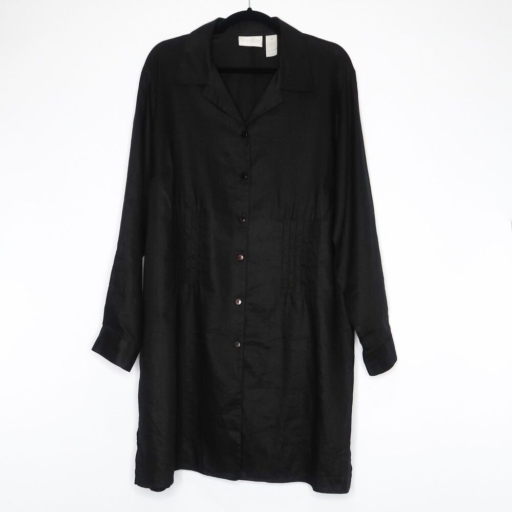 Elisabeth by Liz Claiborne Womens Short Dress Size 16 Black Linen Casual Resort‎